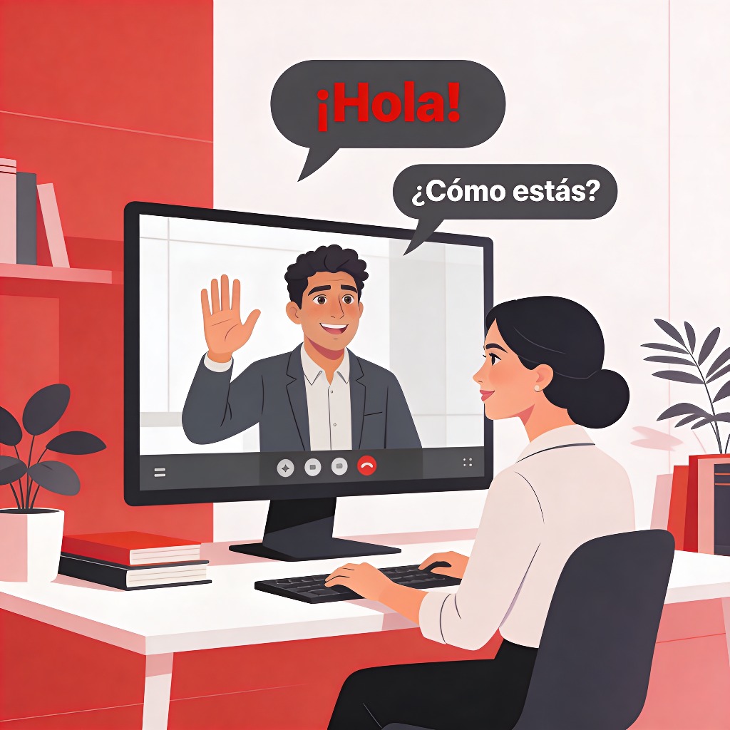 Student learning Spanish with a certified native teacher in a live video call