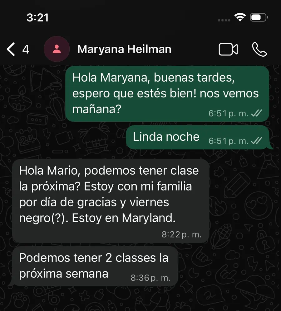 Student Maryana communicating in Spanish